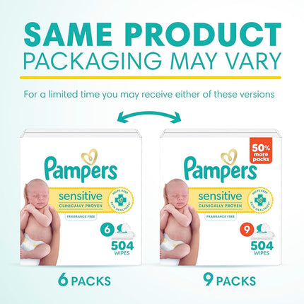 Pampers Baby Wipes, Sensitive Water Baby Diaper Wipes, Hypoallergenic and Unscented, 504 Count Total Wipes