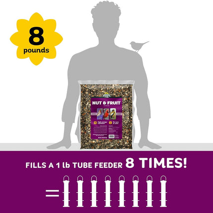 Audubon Park Nut & Fruit Wild Bird Seed - 8 Pounds Premium Blend with Sunflower Seeds, Peanuts, Safflower and Dried Fruits - Bird Food for Outdoor Feeders
