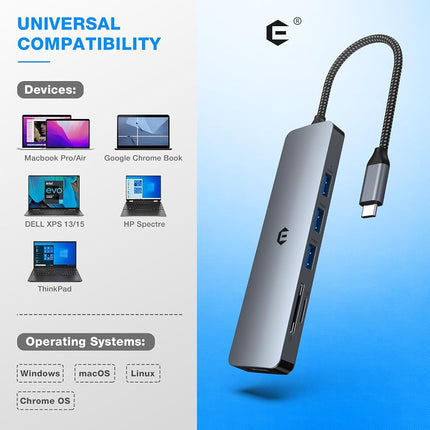 oditton USB C Hub, 6 in 1 USB C Adapter for Mac Pro/Air, USB 3.0 5Gbps Speedy Docking Hub for Dell,Surface,HP,Lenovo and Other Type C Devices (4K HDMI,USB A 3.0,SD/TF)