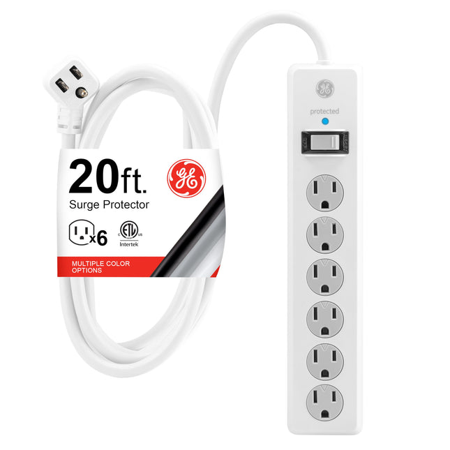 GE 6-Outlet Surge Protector, 20 Ft Extension Cord,