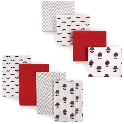Hudson Baby Unisex Baby Cotton Flannel Burp Cloths and Receiving Blankets, 8-Piece, Mustache Hat, One Size