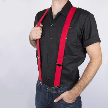 Dickies Men's 1 1/2 inch Solid Straight Clip Adjustable X Back Suspender, Red, One Size