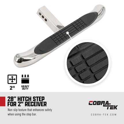 Cobra-Tek Peldaño de enganche pulido de primera calidad de 28" para receptores de enganche de 2 pulgadas Clase III y Clase IV con pasador de enganche