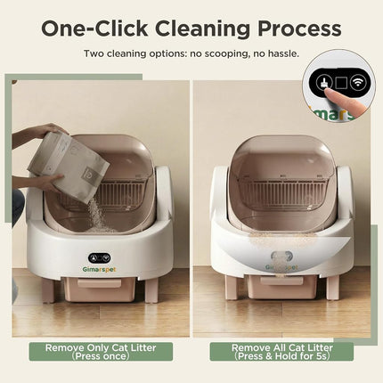 Gimars Open Top Design Self Cleaning Litter Box, Automatic Cat Litter Box for Multiple Cats & Senior Cats, App Control with Safety Sensors, Low Odor, Includes Trash Bags & Litter Mat, Champagne