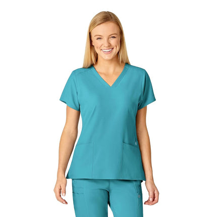 WonderWink 6155ATEALSM W123 Women's Stylized V-neck Top, Teal Blue, Standard-S Size