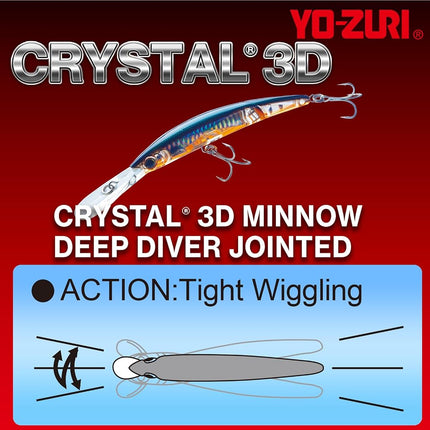Yo-Zuri Crystal 3D Minnow Deep Diver Jointed Lure, Chartreuse Silver, 5-1/4-Inch