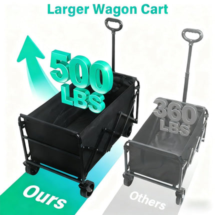 Wagons Carts Foldable, Collapsible Wagon Cart with Wheels, Large Wagons Carts Foldable with Wheels for Sand Sports Camping Grocery, Black