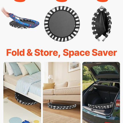VEVOR 36" Kids Trampoline, 3FT Indoor Outdoor Trampoline, Foldable Mini Trampoline with Handle, Rebounder Trampoline for Toddlers, Birthday Choice for 3+ Years Children, Boys Girls for Fun, Bule