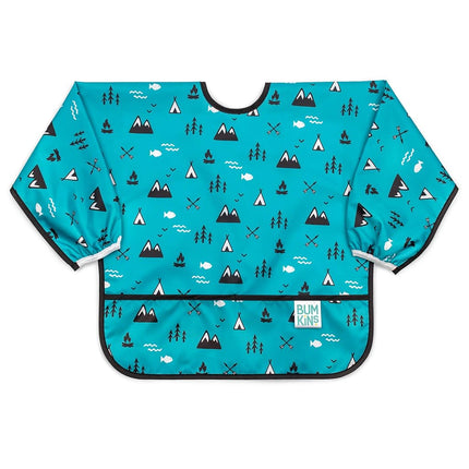 Bumkins Sleeved Bib, Handy Tie Closure for Custom Fit, Catch-All Pocket, Baby-Led Weaning, Waterproof, Machine Washable, Stain & Odour Resistant, BPA Free, 6-24 Months, Outdoor Design