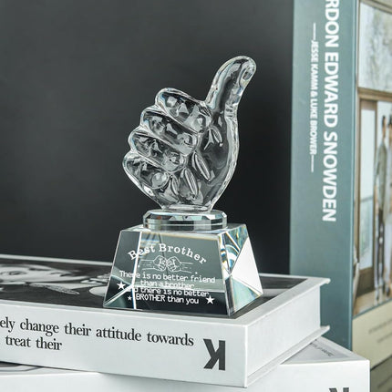 LONGWIN Gifts for Brother Adult Crystal Awards with Thumbs Up, Birthday from Sister Brother, Unique Presents