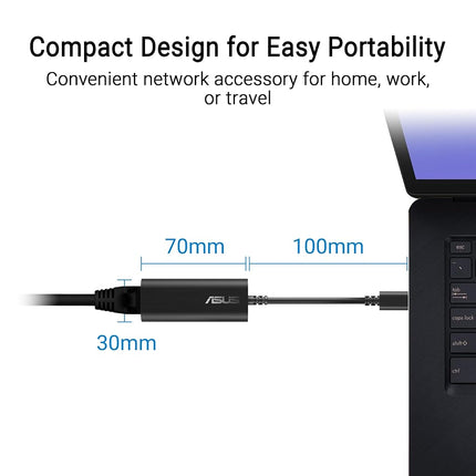 ASUS USB-C2500 V2 2.5Gbps Type-C Wired Network Adapter, RJ45 LAN, USB-C High-Speed Transfer, Compatible with 2.5G/1G/100Mbps