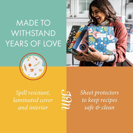 Jot & Mark 3 Ring Recipe Binder 8.5" x 11" | Full-Page with Clear Protective Sleeves and Color Printing Paper for Family Recipes (8.5"x11" Recipe Binder, Kitchen Toolkit)