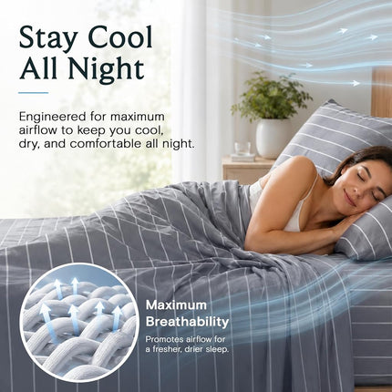 Full Size Striped Sheets, Deep Pocket Soft & Cooling Bed Sheet Set, 4PC