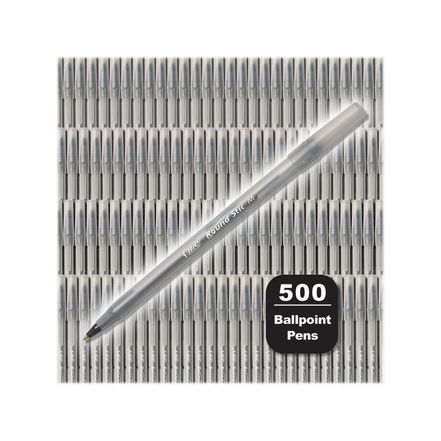 Bolígrafos BIC Round Stic Xtra Life, punto mediano (1.0mm), paquete de 500 bolígrafos a granel, el bolígrafo más vendido