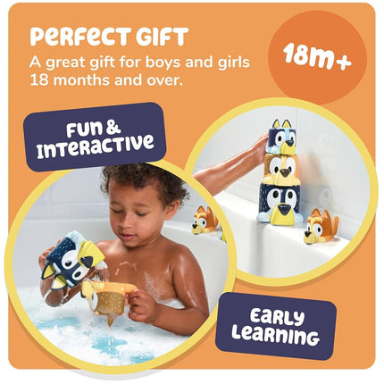 Toomies Bluey's Family Pourers with Designs Featuring Chilli, Bandit, Bingo, and Bluey - Nesting, Stacking Cups for Bath Time - Officially Licensed Bluey Toys - Baby Bath Toys for +18 Months