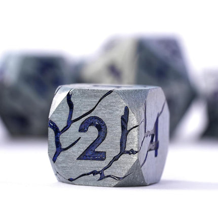 Metal Dice for DND - Ancient Cracked Pharaoh Ruins – Silver Blue Purple