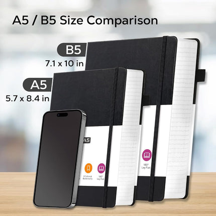 Journal Notebooks College Ruled, Thick Notebook Journal with 100GSM Paper, B5 Large Lined Notebook Journal for Women & Men, 7.1'' X 10'', 320 Pages, Black Leather Notebook