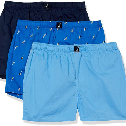 Nautica Men's Cotton Woven 3-Pack Boxers Shorts, P
