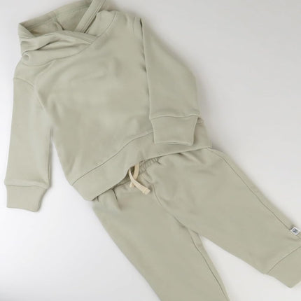 HonestBaby Light Weight Hoodie Sweatsuit Set 100% Organic Cotton for Toddler, Baby Boys, Girls, Khaki (2-pack), 12 Months