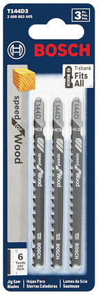 Bosch T144D3 3-Piece 4 in. 6 TPI Speed for Wood T-Shank Jig Saw Blades