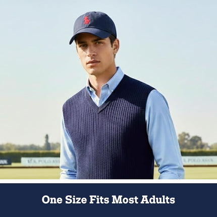 U.S. POLO ASSN. Mens Mens Washed Twill Cotton Adjustable Baseball Hat with Pony Logo and Curved Brim, Navy Blue, One Size
