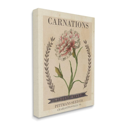 Stupell Industries Plus Beaux Œillets Mélangés Sachet de Graines Florales Antiques, Conçu par Studio W Toile Murale, 24 x 30, Beige