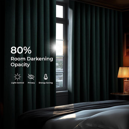 HPD Half Price Drapes Faux Linen Room Darkening Curtains - 96 Inches Long Extra Wide Luxury Linen Curtains for Bedroom & Living Room (1 Panel), 100W X 96L, Focal Green
