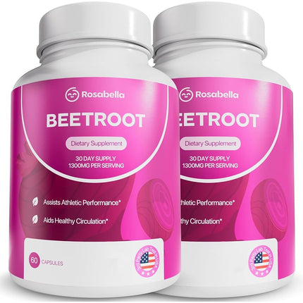 Rosabella Organic Beet Root Capsules - 1300mg Beet