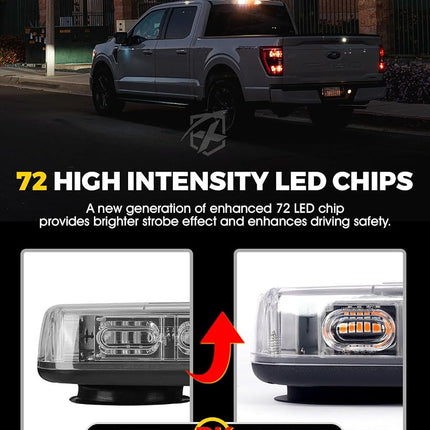 Xprite Upgraded 12" 72LED Rooftop Mini Strobe Lights, Emergency Safety Flashing Beacon Light Bar with Magnetic Base for 12V-24V Construction Vehicles, Trucks, Snow Plow, Postal Car (Red)