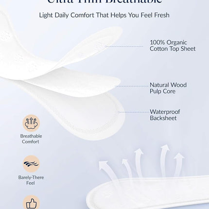 Rpe Life 100% Organic Panty Liners for Women-120ct, Ultra Thin Cotton Cover, Regular Pantiliners, Light Absorbency, Unscented Barely There Pantie Liners (Regular Liner, Size 1, 120ct)