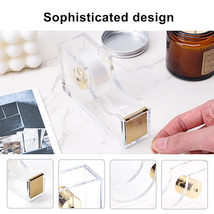 EOOUT Gold Office Supplies Set Desk Accessories, Acrylic Stapler Set Staple Remover, Phone Holder, Tape Holder, Pen Holder, 2 Ballpoint Pen, Scissor, Binder Clips, Ruler, Transparent Glue and Staples.