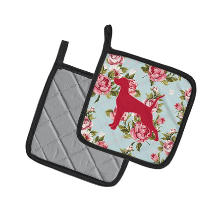 Caroline's Treasures Pointer Shabby Chic Blue Roses Pair of Pot Holders BB1105-RS-BU-PTHD, Fabric, Multicolor