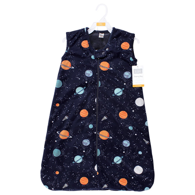 Hudson Baby Unisex Baby Plush Faux Fur Sleeping Bag, Wearable Blanket, Space, 18-24 Months, Space, 18-24 Months