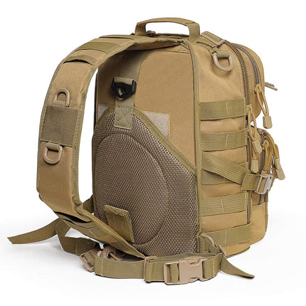 hopopower Tactical Sling Bag Pack Military Assault Rucksack Shoulder Bag Backpack Chest Pack Handbag Waterproof for Travel School Hiking Camping Trekking Exploring Fishing Hunting, Tan