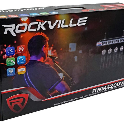 Rockville RWM4200VH VHF Wireless Quad HandHeld Microphone System with LCD Display