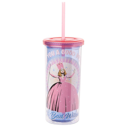 Silver Buffalo The Wizard of Oz “are You a Good Witch or a Bad Witch?” Plastic Tall Cold Cup with Lid and Straw Featuring Glinda, 20 Ounces