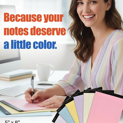 Mintra Office Legal Pads - ((Basic Pastel 6pk, 8.5in x 11in, Wide Ruled)) - 50 Sheets per Notepad, Micro Perforated Writing Pad, Notebook Paper for School, College, Office, Business