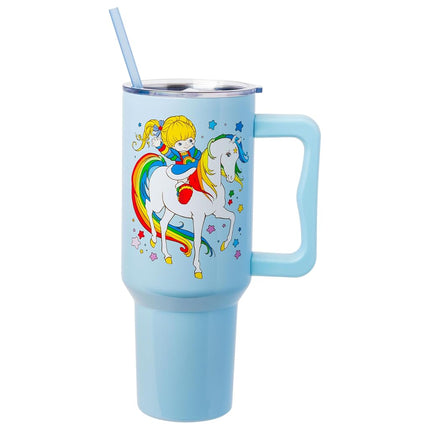 Vaso de acero inoxidable Silver Buffalo Rainbow Brite RB Starlite Twink Stars de 40 oz con asa