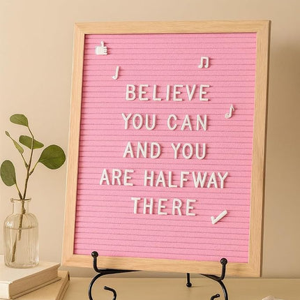 TrendArti Felt Letter Board - 680 Letters, Numbers & Symbols, 16 x 12 inch, Changeable Message Board for Notes & Announcements, Wood Frame, 2 Storage Bags, Light Brown Frame(Pink)