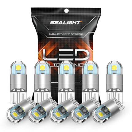 SEALIGHT 194 LED Bulb 6000K White, License Plate Light, Dome Light, T10 168 2825 W5W 3030 Bright Chips Wedge for Replacement Light Bulb, Map Trunk Door Courtesy Dash LED Light Bulb,Pack of 10