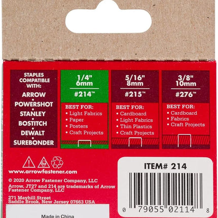 Arrow Staples Jt21 Box 1000 - 1/4 in