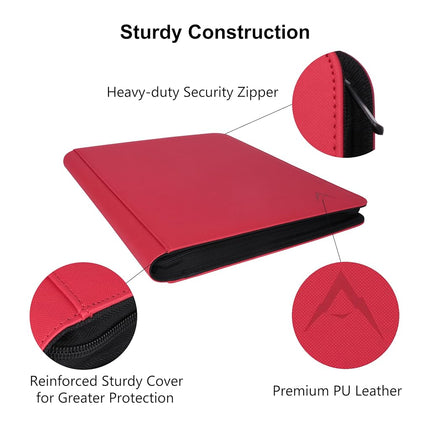 Alteagle 16 Pocket Card Binder, Fits 1344 Trading Cards Side Loading Ringless Card Album for TCG and Sports Cards -Red