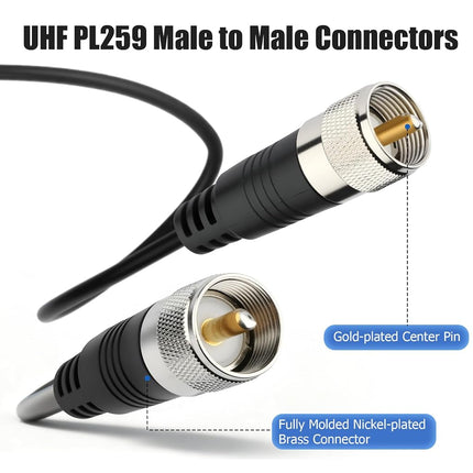 Cable de antena CB RFAdapter, puente coaxial RG8x, cables coaxiales CB de baja pérdida UHF macho a macho de 6 pies, 50 ohmios para antena de radioaficionado