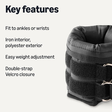 Amazon Basics Adjustable Ankle & Wrist Weights for Women and Men, 1.13kg Each, Set of 2