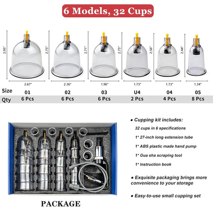 Cupping Therapy Set,32 Therapy Cups Cupping Set with Pump, Professional Chinese Acupoint Cupping Therapy Sets Hijama for Cupping Massage, Muscle&Joints