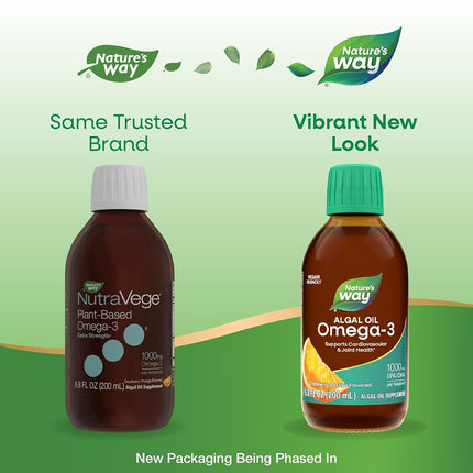 Nature's Way NutraVege Suplemento Líquido Omega-3 Extra Fuerte a Base de Plantas - Vegetariano, Vegano - Sabor Arándano Naranja, 6.8 oz