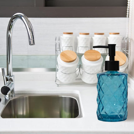 YYTSGG Blue Glass Soap Dispenser with Black Plastic Pump, 12oz, 2 Pack