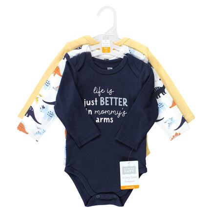 Hudson Baby Baby Boys Cotton Long-sleeve Bodysuits 3-pack, Hugasaurus, 3-6 Months