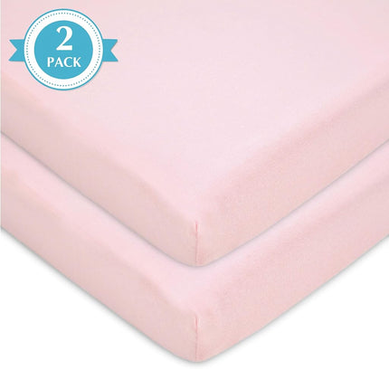 American Baby Company Paquete de 2 sábanas ajustables de punto de algodón 100 % natural para cuna corral, color rosa, suaves y transpirables, para niñas