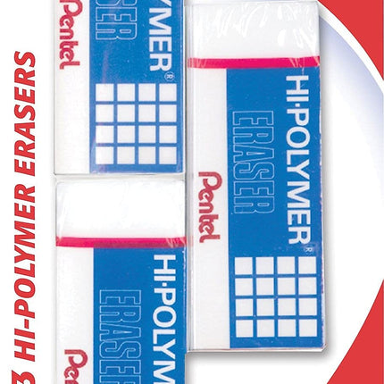 Pentel Super Hi-Polymer Eraser, Large, Nonabrasive, White (PENZEH10)